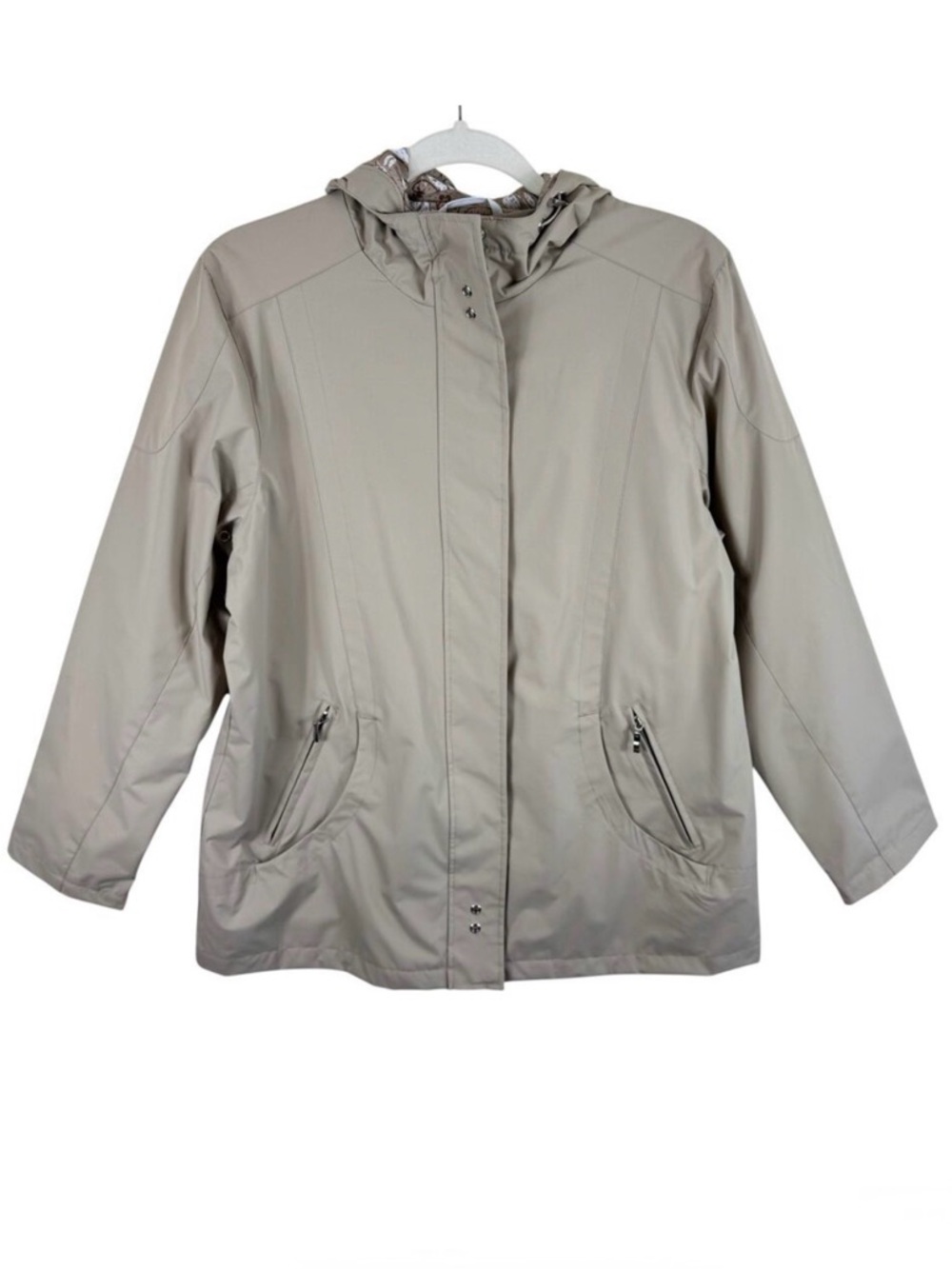 Free Country Radiance NWT Tan Full Zip Snap Up Hooded Rain Jacket Women's Size L